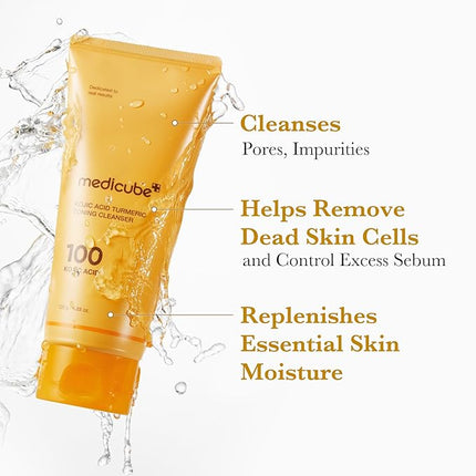 medicube Facial Cleanser Kojic Acid Turmeric Whip Cleanser | Cleansing Foam for Brightening, Balancing | Fade Appearance of Uneven Patches & Ideal for Use After Spot Care | Korean Skincare, 4.23 oz
