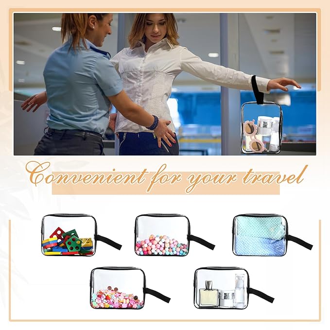 Silkfly Clear Toiletry Bag PVC Travel Cosmetic Bag with Handle Strap Makeup Pouch with Zipper Summer Vacation Salon Graduation Gift End of the Year Gifts(Black,50 Pack)