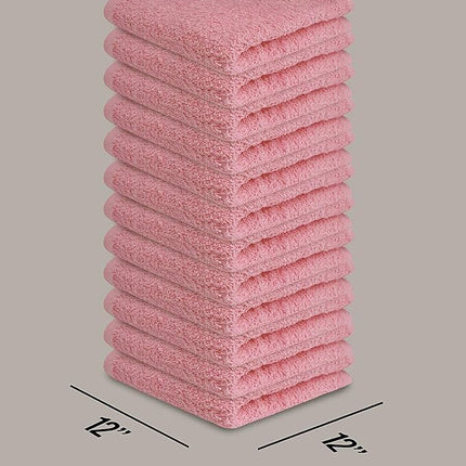 Softolle 100% Cotton Washcloths 24 Pack (12x12 Inches) Soft, Highly Absorbent Washcloth, Face Towels, Wash Cloths for Face, Ring Spun, Bulk Pack (Pink)