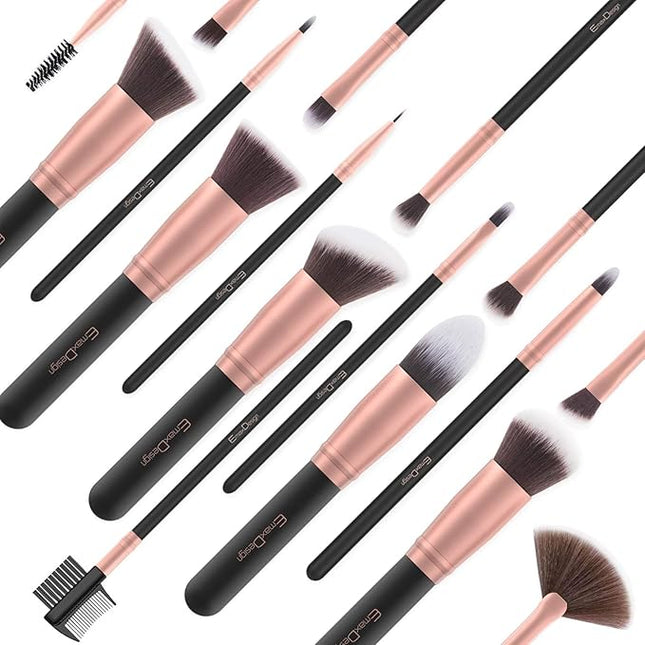 Makeup Brushes 17 Pieces Premium Synthetic Foundation Brush Powder Blending Blush Concealer Eye Face Liquid Powder Cream Cosmetics Brushes Kit (Rose Gold)