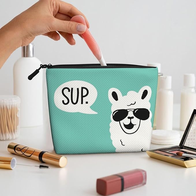 MOLAIGIN Funny Sup Llama Cosmetic Bag For Women, Travel Makeup Bag, Toiletry Zipper Bag, Large Capacity Aesthetic Cases