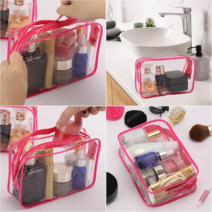 Tbestmax 20 Pack Clear Cosmetic Bags Makeup Bags Portable Waterproof Travel Toiletry Bags Organizer Rose Red, 7.5"x 4.8"x 2.3"