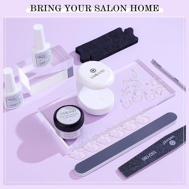 SAVILAND Toenail Tips and Solid Glue Gel: 500 PCS Clear Press on Toe Tips with Nail Glue Gel Base & Top Coat U V Light Pedicure Kit for Salon Home DIY Gift For Women