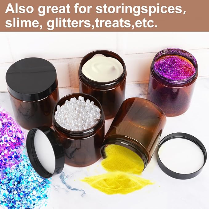 30 Packs 8 oz (250 ml) Brown Plastic Jars with Black Lids, Cosmetic Containers jars with Wide-Mouth for slime, beads, rhinestones, sequins Cosmetics, Lotion, Cream, Ointments and More by KUKLIPJIM.