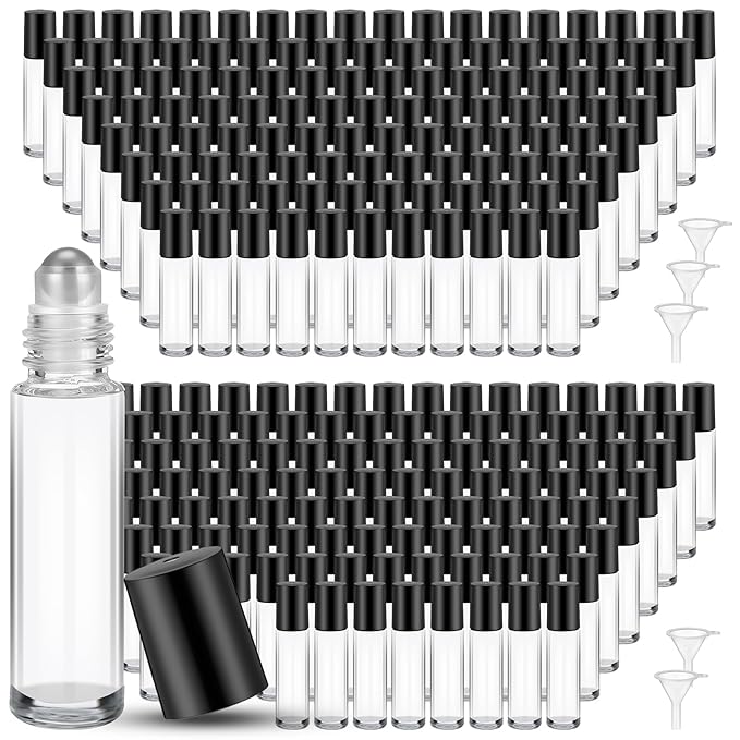 Sumind Essential Oil Roller Bottles - 250 Pcs, 10 ml Glass, Stainless Steel Roller Balls, Leakproof, Funnel Included(Clear)
