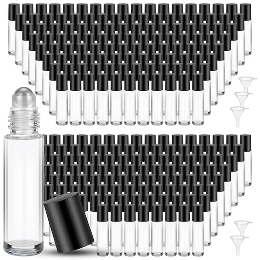 Sumind Essential Oil Roller Bottles - 250 Pcs, 10 ml Glass, Stainless Steel Roller Balls, Leakproof, Funnel Included(Clear)