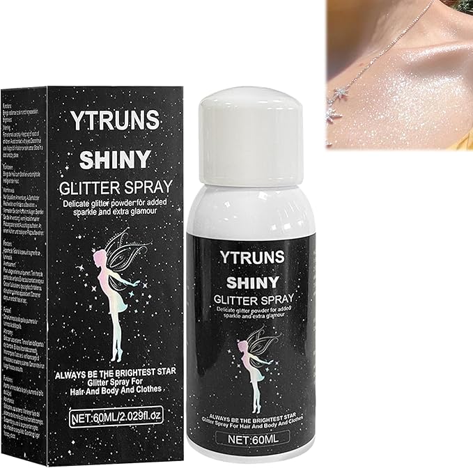 Long Lasting Shining Glitter Spray, Glitter Spray for Hair and Body, Glitter Spray for Clothes, Used for Stage Performances, Festive Celebrations, and Makeup Dances(2.03Fl Oz)