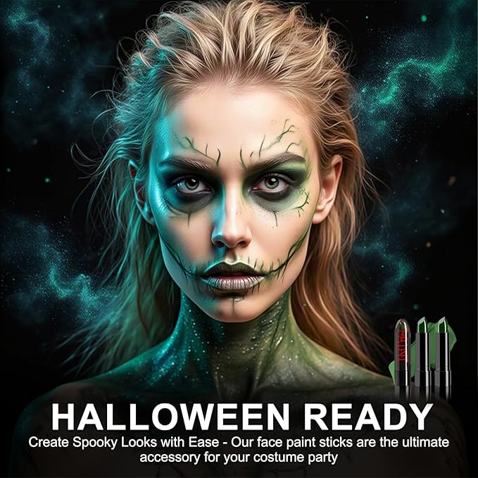 2 Pcs Green Eye Black Baseball/Softball/Football/Lacrosse, Face Body Paint Stick for Witch Hulk Halloween Makeup Costume Parties Long Lasting St. Patrick's Day Accessories Easy To Color Eyeblack