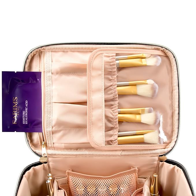 OCHEAL Travel Makeup Bag, Cosmetic Bags for Women Makeup Case Organizer Large Capacity Travel Toiletry Bag Storage Bags with Divider and Handle for Cosmetics Toiletries Brushes Tools-Large, Black