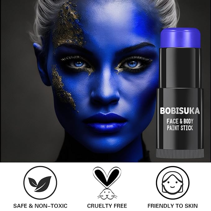 BOBISUKA Blue Face Body Paint Stick, Professional Dark Blue Eyeblack Sticks for Sports, Blendable Body Painting for Halloween Makeup Avatar Smurf Mystique Cosplay Special Effects Costume SFX Stage Kit