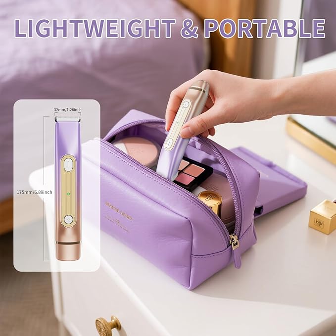 Bikini Trimmer for Women, 2-in-1 Dual Head Electric Shaver for Women, IPX6 Waterproof, Painless Body Hair Trimmer and Facial Hair Remover for Underarm, Leg, Arm, Face, Purple