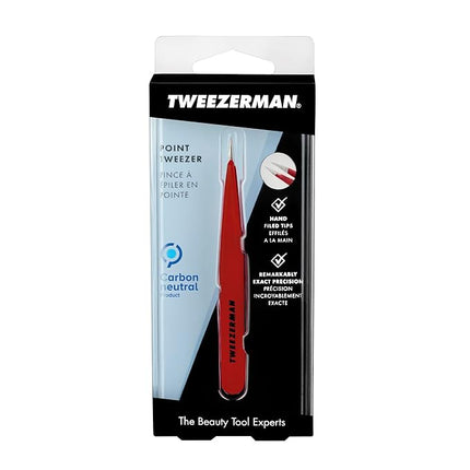Tweezerman Stainless Steel Point Tweezer - Eyebrow Precision Tweezers, Facial and Ingrown Hair Removal (Signature Red)