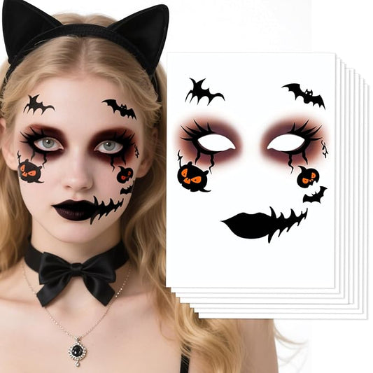 Halloween Face Tattoos, Temporary Tattoos Stickers for Adults & Kids,Temporary Makeup Tattoos,Face Tattoo Sticker Art for Halloween, Costume Parties 8Pcs