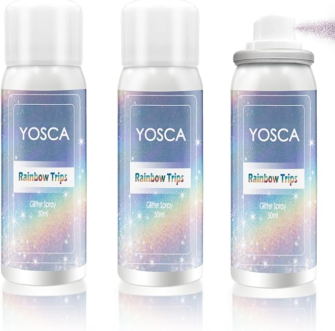Yosca Body Glitter Spray, 3Pcs Holographic Silver Travel Shiny Glitter Spray for Body Hair Clothes Pride Accessories, Long-Lasting Shimmer Powder Hairspray for Festival Concert Party Rave Accessories
