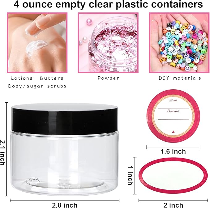 54 Pack 4oz Plastic Containers with Lids, Jars with Lids, Great for storing,lip balms, creams, ointments, cosmetics, samples