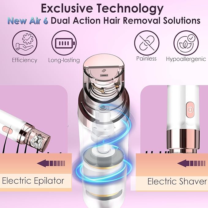 Gurelax Facial Hair Remover, Rechargeable Hair Removal Epilator for Women, 2-in-1 Electric Epilator & Shaver for Face, Finger, Portable Lipstick Styling Epilation System