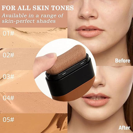 Flawless Face Foundation Stick,2-in-1 Long-Lasting Concealer Foundation Stick with Brush,Multi-Use Makeup for Dark Circles & Blemishes,Waterproof Thin Contour Sticks for Face Makeup (02#Natural)