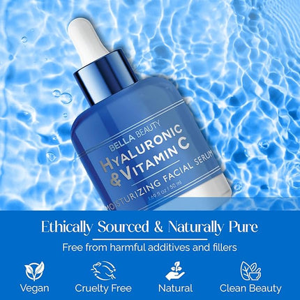 Bella Beauty Hyaluronic Acid & Vitamin C Moisturizing Facial Serum - Hydrating, Reduces Fine Lines & Wrinkles - Dermatologist Tested, Korean Skin Care for All Skin Types - 1.69 Fl. Oz (2 Pack)