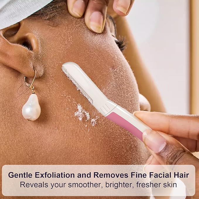 Dermaplane Razor - Facial Razor for Women - Dermaplaning Tool, with 19 Microblades for Face, Peach Fuzz Remover, Remove Facial Hair for Smoother Skin and Perfectly Shape Brows, Pearl Blush