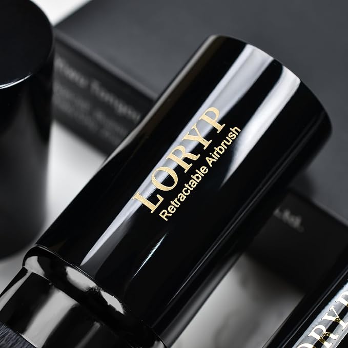 LORYP Retractable Makeup Brush Black Kabuki Foundation Brush for liquid Cream and Powder Makeup 2 Pack Travel Makeup Brush Set