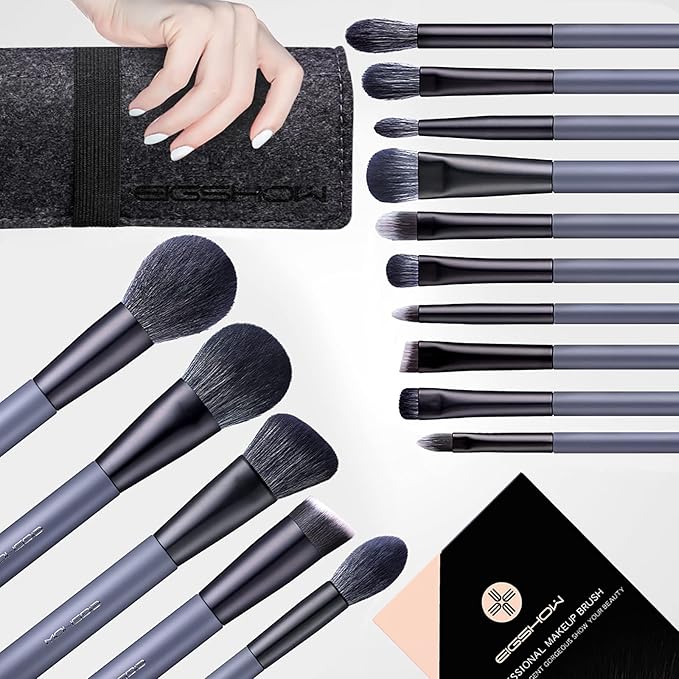 Makeup Brush Set, EIGSHOW Professional Makeup Brushes Foundation Powder Concealers Eye Shadows 15 Piece for Eye Face Liquid Cream Cosmetics Kit (GREY)
