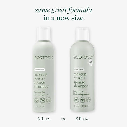 EcoTools Makeup Brush + Sponge Shampoo Cleanser, Deep Clean, Sulfate-Free, Fragrance-Free Brush Cleaner for Makeup Sponges & Tools, Vegan & Cruelty-Free, 8 fl. oz