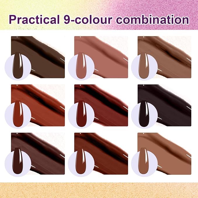 Gradient Painting Gel, 9 Colors Ombre Nail Polish for Pigmented Pat Painting Gel Nude Brown Color French Manicure DIY Nail Art Long-lasting No-wipe DIY Palette Lava Chocolate