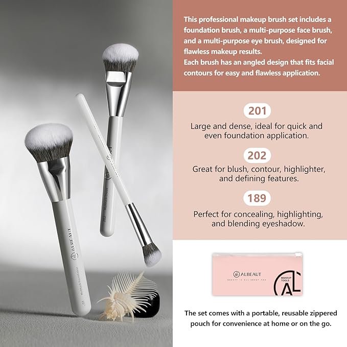 Makeup Brush for Foundation Concealer Blush Contour Liquid Cream Blending Angled Shape