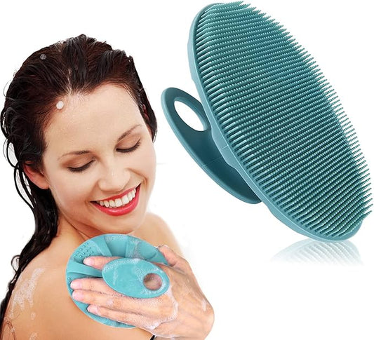 INNERNEED Soft Silicone Body Cleansing Brush Shower Scrubber, Gentle Exfoliating and Massage for All Kinds of Skin (Dark Green)