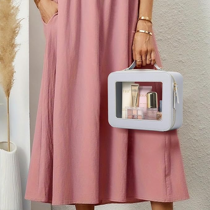 Pinkmik Clear Makeup Bag Waterproof Travel Case for Cosmetics and Toiletries Women's Makeup Organizer and Car Bag with Zipper (Gray, L)