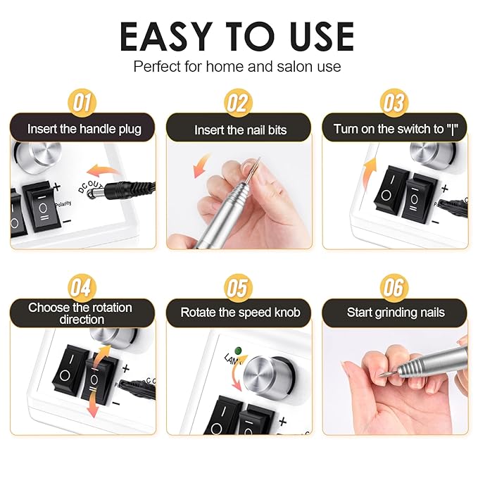 SUBAY Professional Finger Toe Nail Care Electric Nail Drill Machine Manicure Pedicure Kit Electric Nail Art File Drill with 1 Pack of Sanding Bands, White