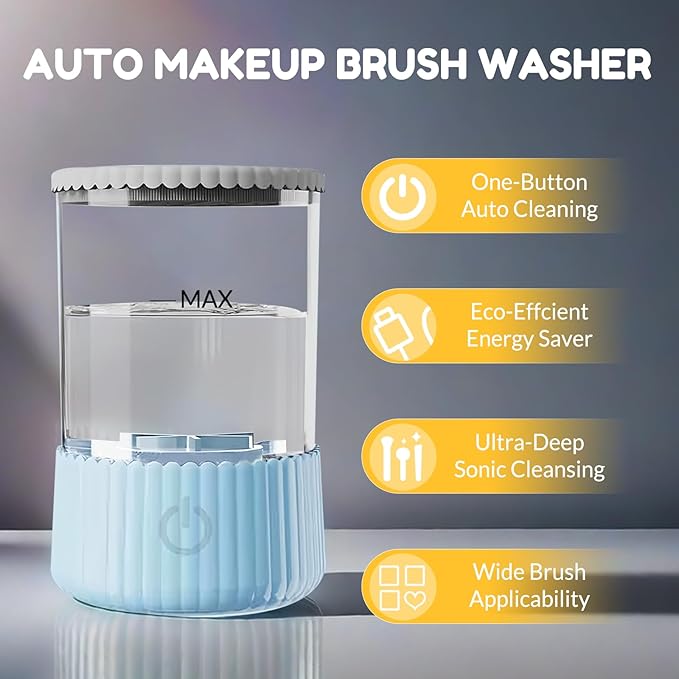 Electric Makeup Brush Cleaner Machine, Quick Efficient Deep Cleaning Makeup Brush, Automatic Spinning Cosmetic Brush Cleaner All Types of Brushes Portable Compact Design for Travel Home Use