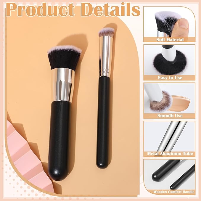 6Pcs Foundation Brush for Liquid Makeup,Liquid Foundation Brush with Makeup Sponge and Powder Puff for Foundation, Powder, Blush, and Concealer(Black)