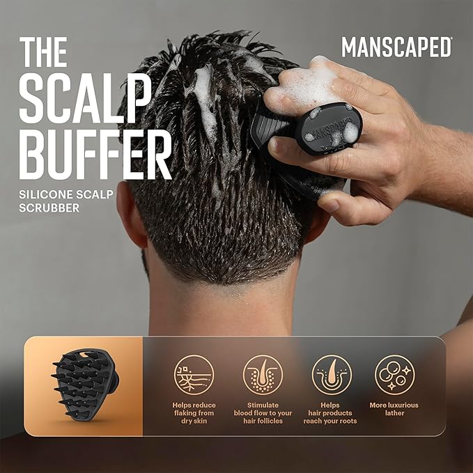 MANSCAPED® The Scalp Buffer Men’s Silicone Head Scrubber – Premium Cleansing & Exfoliating Hair Brush, Ergonomic Handheld Design for Gentle Scalp Massage (1-Pack)