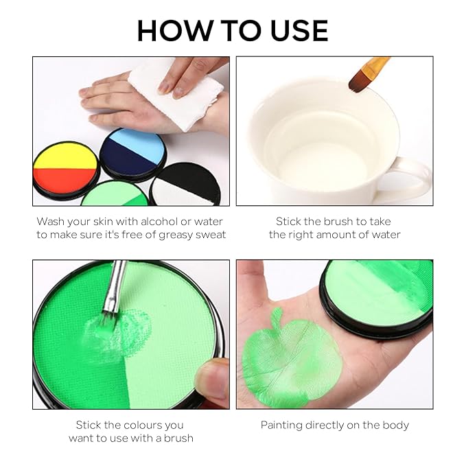 Green Face Body Paint Makeup Foundation 30g, Water Activated Dark Light Green Cream to Powder Face Body Paint for Halloween Costume Cosplay Theater Stage Dressup Makeup Matte Finish