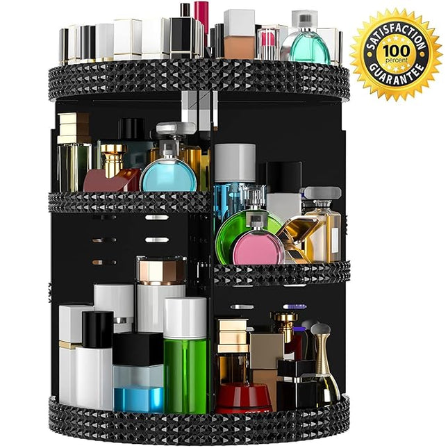 Black 360 Makeup Organizer Degree Rotating, 7 Layers Large Capacity Cosmetic Storage, Acrylic Makeup Organizers, Organizador De Perfumes Fits Makeup Brushes, Lipsticks, Bathroom, Black