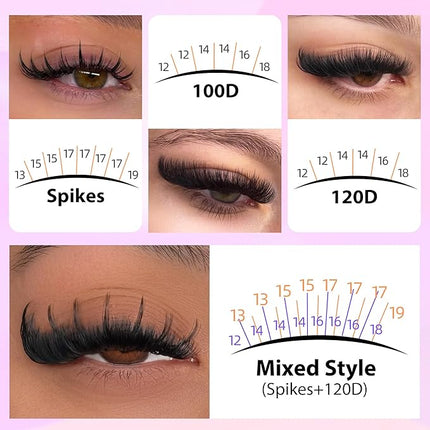 Russian Lash Extensions Kit Spikes Lash Individuals 100D 120D Volume Eyelash Clusters D-Curly Lash Clusters Kit 12-19MM DIY Eyelash Extensions with Bond and Seal Eyelash Glue and Tweezers by Mavphnee