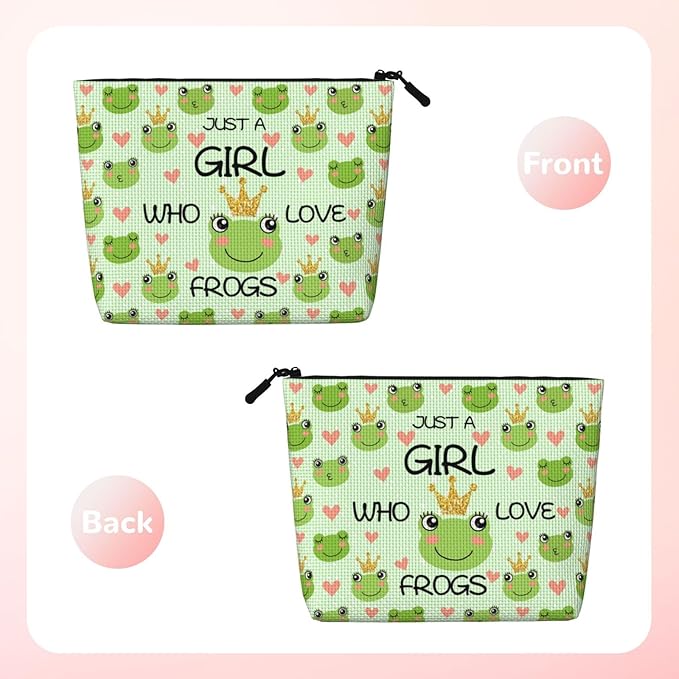 MOLAIGIN Just A Girl Who Love Frog Cute Frogs Cosmetic Bag For Women, Travel Makeup Bag, Toiletry Zipper Bag, Large Capacity Aesthetic Cases