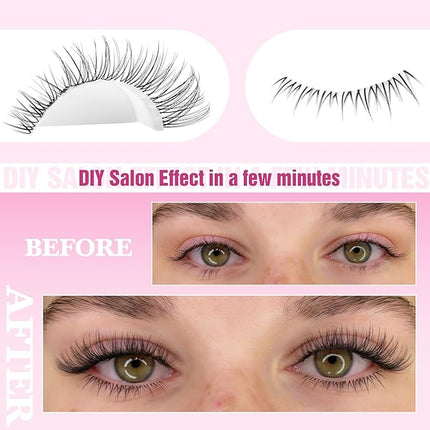 ALICE Lash Clusters Kit Clear Band Natural Lash Extensions Kit 5-16mm Wispy Cluster Eyelash Extension DIY Invisible Band Individual Cluster Lashes with Bottom Lash Bond and Seal Waterproof