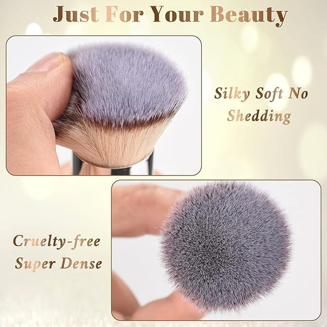 Flat Top Kabuki Foundation Brush, Makeup Brushes Foundation Brush for Liquid Makeup Blending Mineral Cream Powder Buffing Stippling Flawless Face Brush (Black)
