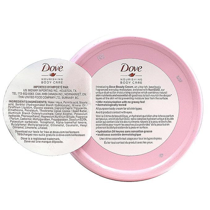 Dove Nourishing Body Care, Face, Hand, and Body Beauty Cream for Normal to Dry Skin Lotion for Women with 24-Hour Moisturization, 6-Pack, 5.07 Oz Each Jar