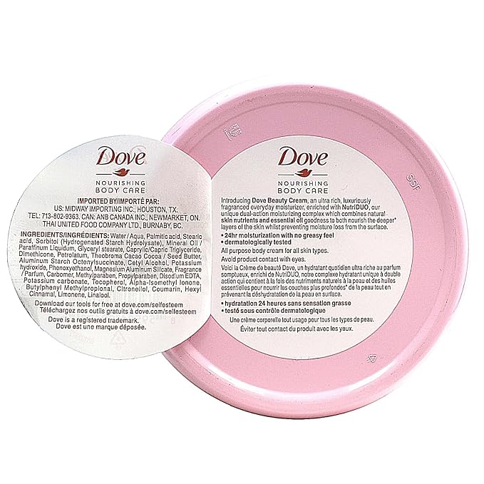 Dove Nourishing Body Care, Face, Hand, and Body Beauty Cream for Normal to Dry Skin Lotion for Women with 24-Hour Moisturization, 4-Pack, 2.53 Oz Each Jar