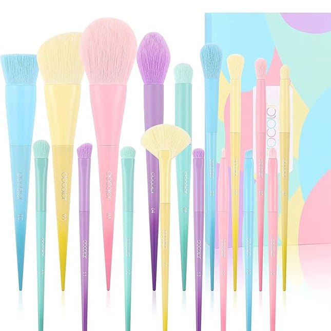 Docolor Makeup Brushes 17 Pcs Colourful Makeup Brush Set Premium Synthetic Kabuki Foundation Blending Face Powder Blush Concealers Eyeshadow Rainbow Makeup Brush Travel Friendly Valentine's Day Gift