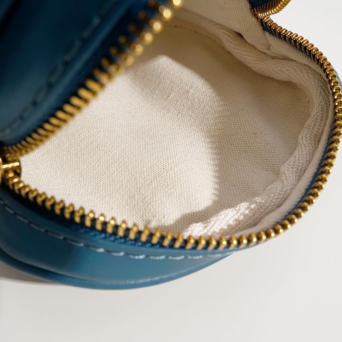 Leather Cosmetic Bag for Women Small Zipper Makeup Bag for Purse Waterproof Travel Makeup Organizer Charger Storage Pouch Color Blue