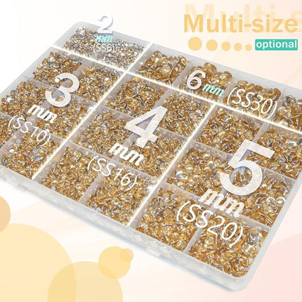 qiipii Champagne Golden Crystal Resin Rhinestones w B7000 Glue for Bedazzling Crafting 2mm-6mm Flatback Stones Diamonds Crystals Gems Bedazzler Kit Charms for Nails Face Makeup Tumblers Bottles Crafts