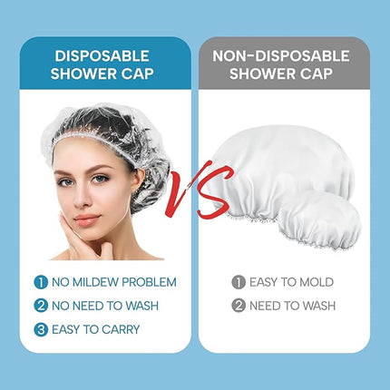 YIZIJIZI 100PCS Disposable Shower Caps, Large Thick Clear Waterproof Shower Cap for Women, large Size 20.5", Home Use, Spa, Hotel and Hair Salon, Clear Shower Caps for Travel