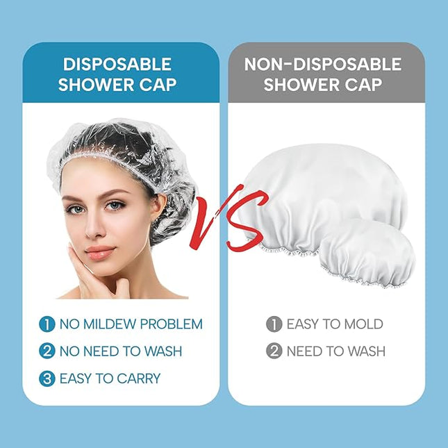YIZIJIZI 50PCS Disposable Shower Caps, Large Thick Clear Waterproof Shower Cap for Women, large Size 20.5", Home Use, Spa, Hotel and Hair Salon, Clear Shower Caps for Travel
