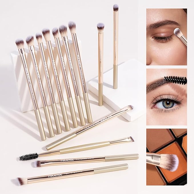 MAANGE 20 PCS Makeup Brush Set with Bag, Double-ended Kabuki Brush Foundation Contour Brush for Liquid Powder Concealer Eye Shadows Cream Cosmetics Blending Blush Face Makeup Tools with Case (Gold)