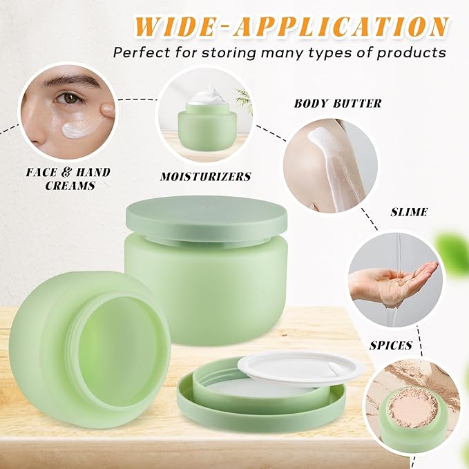 4 Pack 8 OZ Plastic Jars Round Cosmetic Container with Lids,Wide Mouth Soft Slime Jars for Lotion,Hand Cream,Ointments,Makeup,Body Butter,Rhinestone,Samples Pot Travel Make Up Storage (Green)