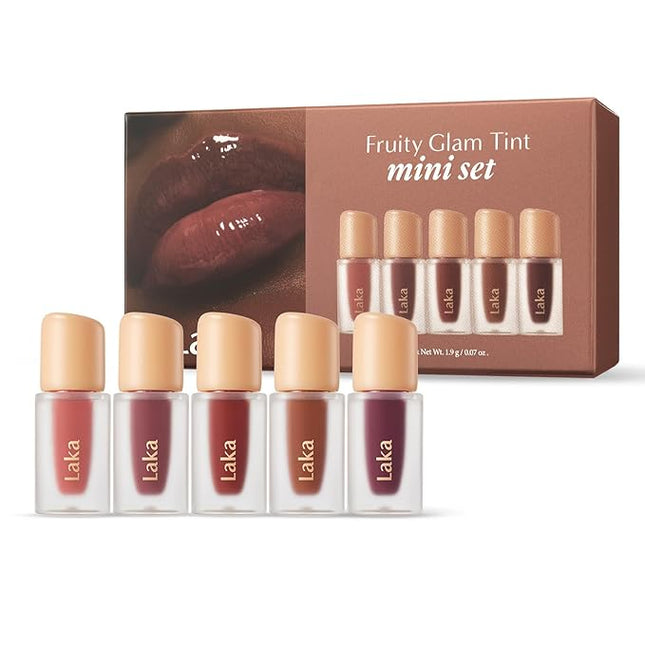 Laka Fruity Glam Tint Mini Set, 5pc Lip Tint Gift Set for Women, Valentine's Day Gifts, Hydrating & Glowy Finish, Lightweight & Transfer-proof Stain, K-Beauty